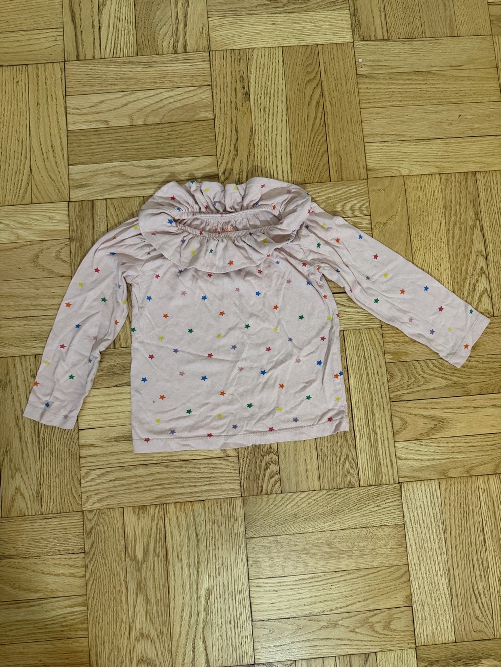 MiniBoden Girls Ruffle Collar Star Print Long Sleeve Top